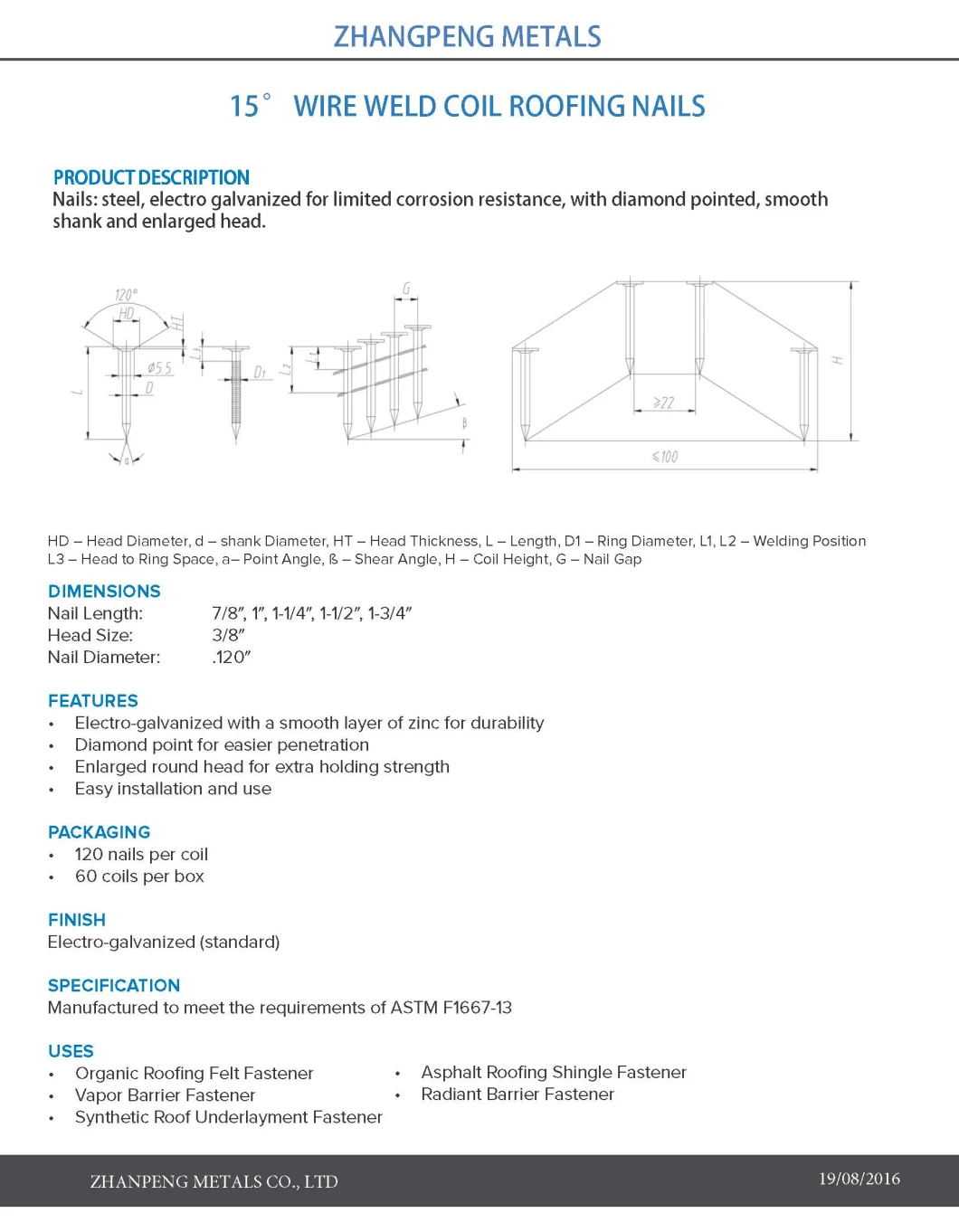 Pneumatic Fasteners Collated Wire Coil Nail 120PCS Per Roll